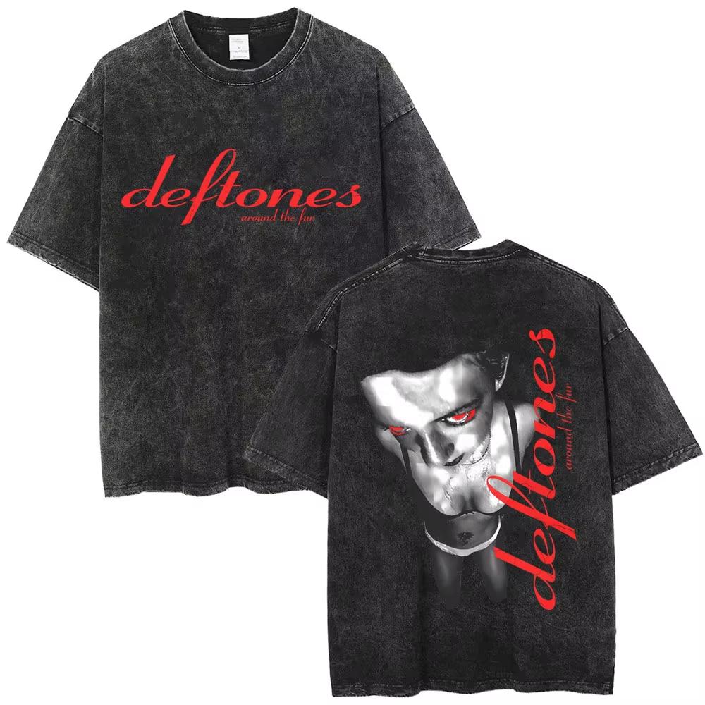New Arrival Deftones Private Rock Music Vintage Washed Graphic Tee Retro Band Print Oversized Loose Short Sleeve Streetwear Cotton Tees For Men Women