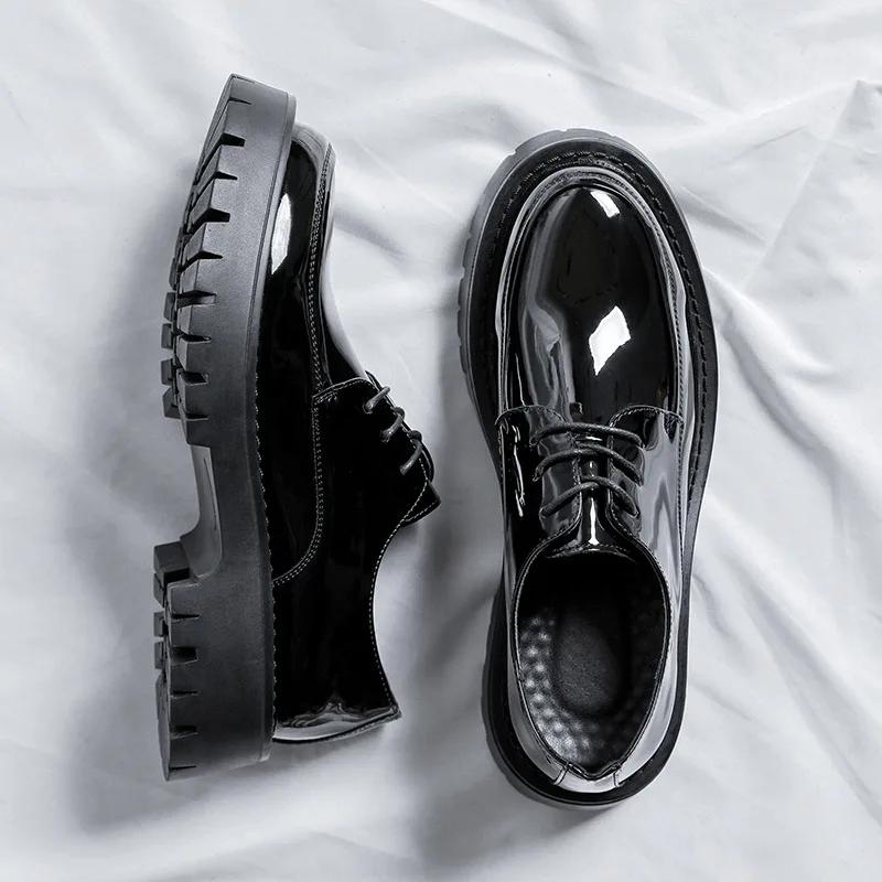 Fashion Men Casual Leather Shoe Business Casual Thick Sole Platform Patent Leather Shoes Man Streetwear Fashion Wedding Dress Shoe