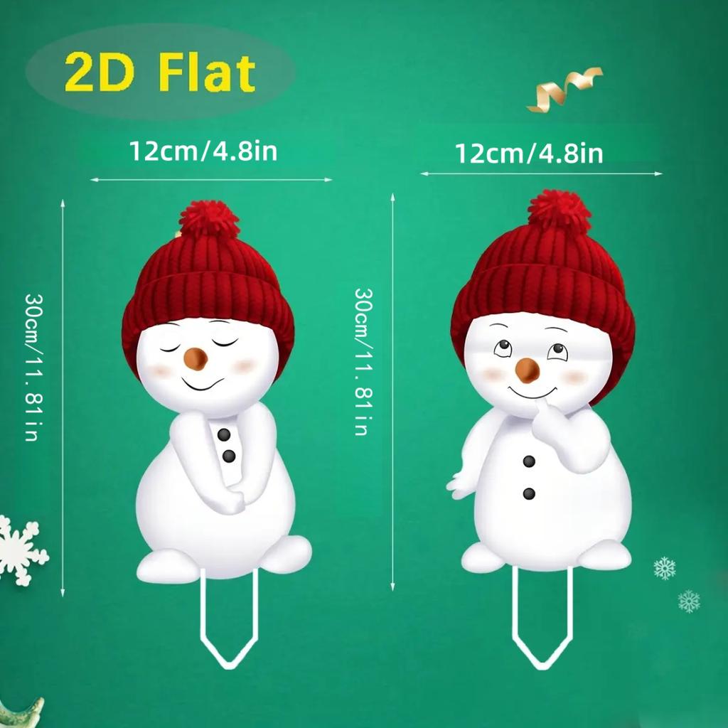 2D Flat 2Pcs Acrylic Christmas Snowman Yard Sign With Stakes, Large Holiday Lawn Decor For Garden Patio Entrance Outdoor Xmas Courtyard Ornament
