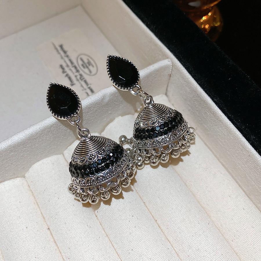 

Серьга-подвеска с инкрустированным стразами колокольчиком и кисточкой для женщин, этнический стиль, ретро мода, серьги-капли, высококлассное чувство, роскошный дизайнерский циркон