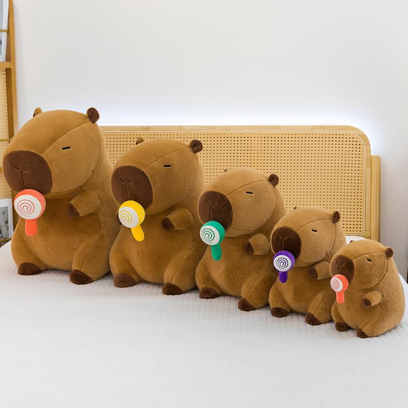 Plush Capybara Soft Doll Toy Animal Shaped Stuffed With Lollipop Drawable