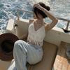 Sexy Boho Plážová Dovolená Tílko s Zavazováním za Krk Dámské Háčkované Plavky Podprsenka Bez Zad Vesta s Výřezy Třásněmi Tílko Dámské Crop Topy