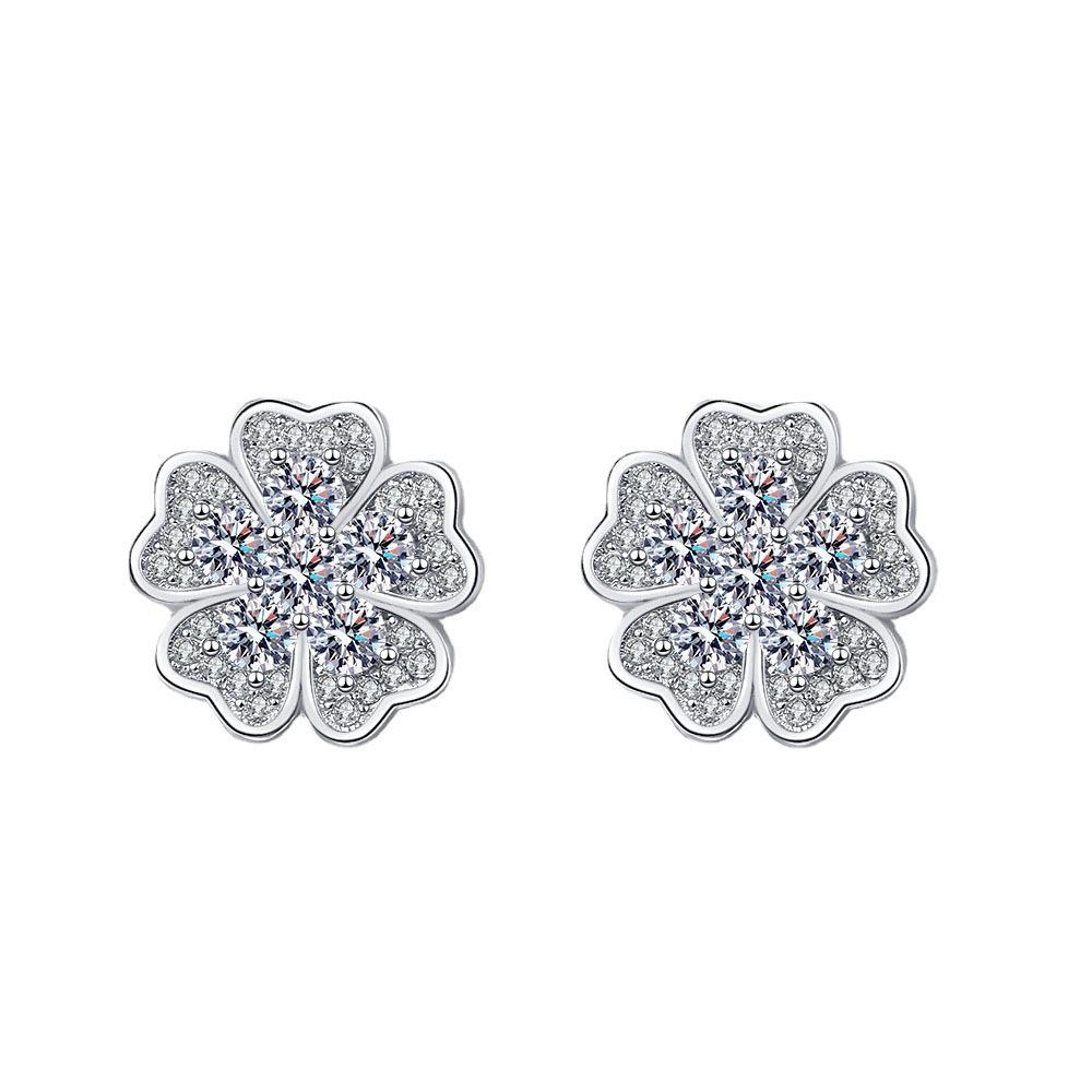 Sterling Silver S925 Zircon Six-Claw Earrings for Women