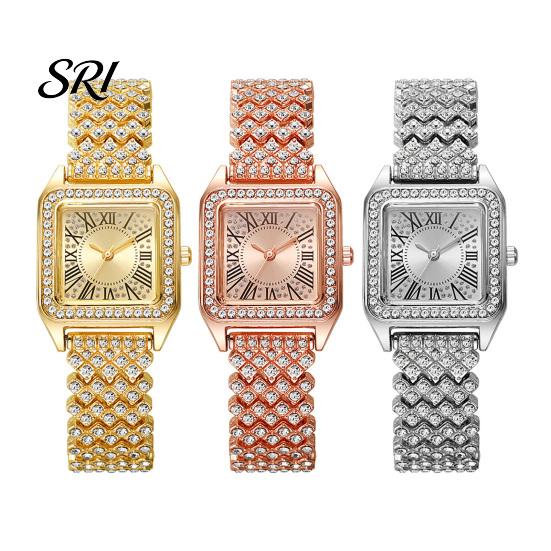 Durable Ladies Watch Women's Square Crystal High Accuracy Quartz Movement Rhinestone Paved Dial Scratch-Resistant Shiny Bezel Mineral Glass Alloy Case