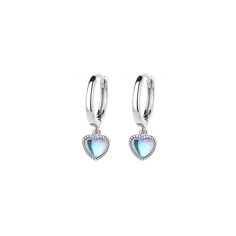 CIAXY Silver Color Aurora Glaze Heart-shaped Earrings for Women Simple Moonlight Stone Earring Ear Buckle Fashion Jewelry