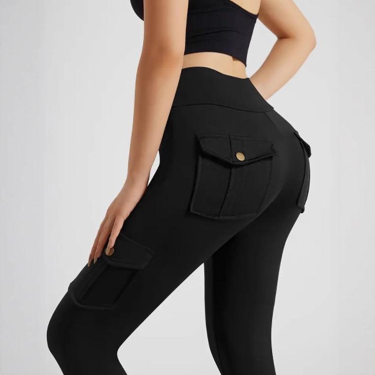 Women's High-Waist Quick-Dry Pocket Fitness Pants - Elastic & Tight Sports Leggings for Running & Bodybuilding