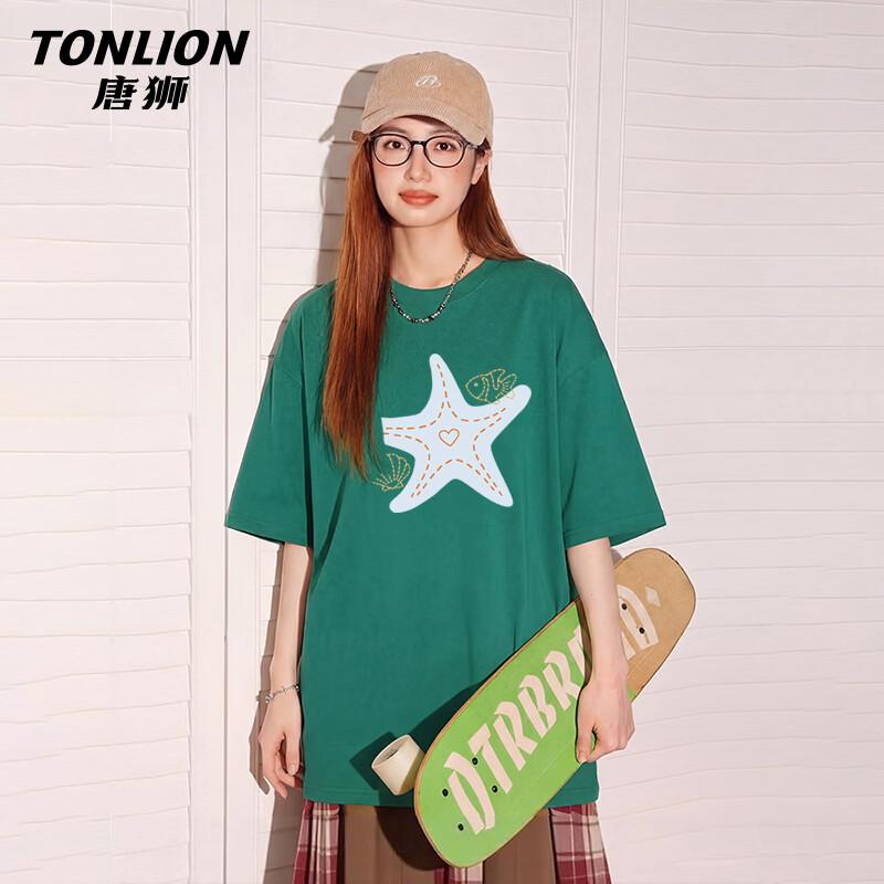 TonLion Women s 200G Heavyweight Cotton Loose Fit Crew Neck T-shirt M