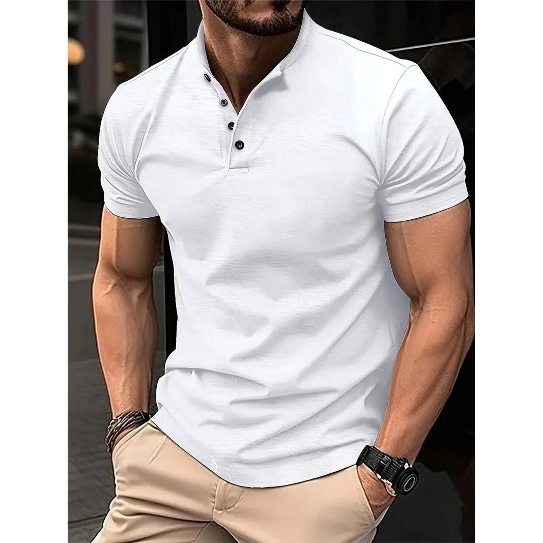 ForYourBeauty Zomer Heren Wit Zwart T-shirt Heren Button Henley Neck Sportpoloshirts XL wit