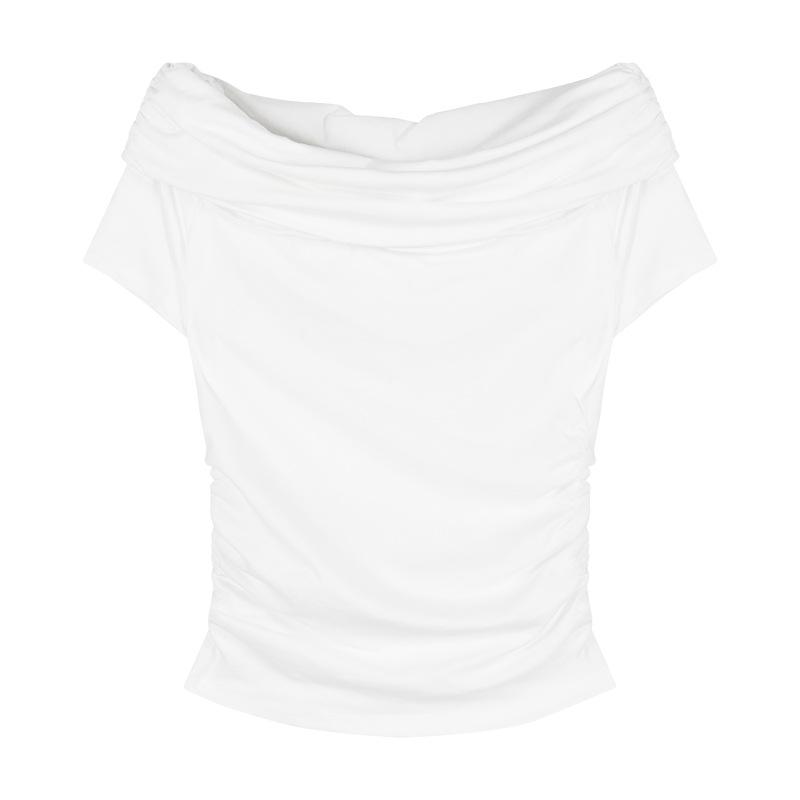 

2025 Летняя женская футболка облегающего кроя с открытыми плечами Large