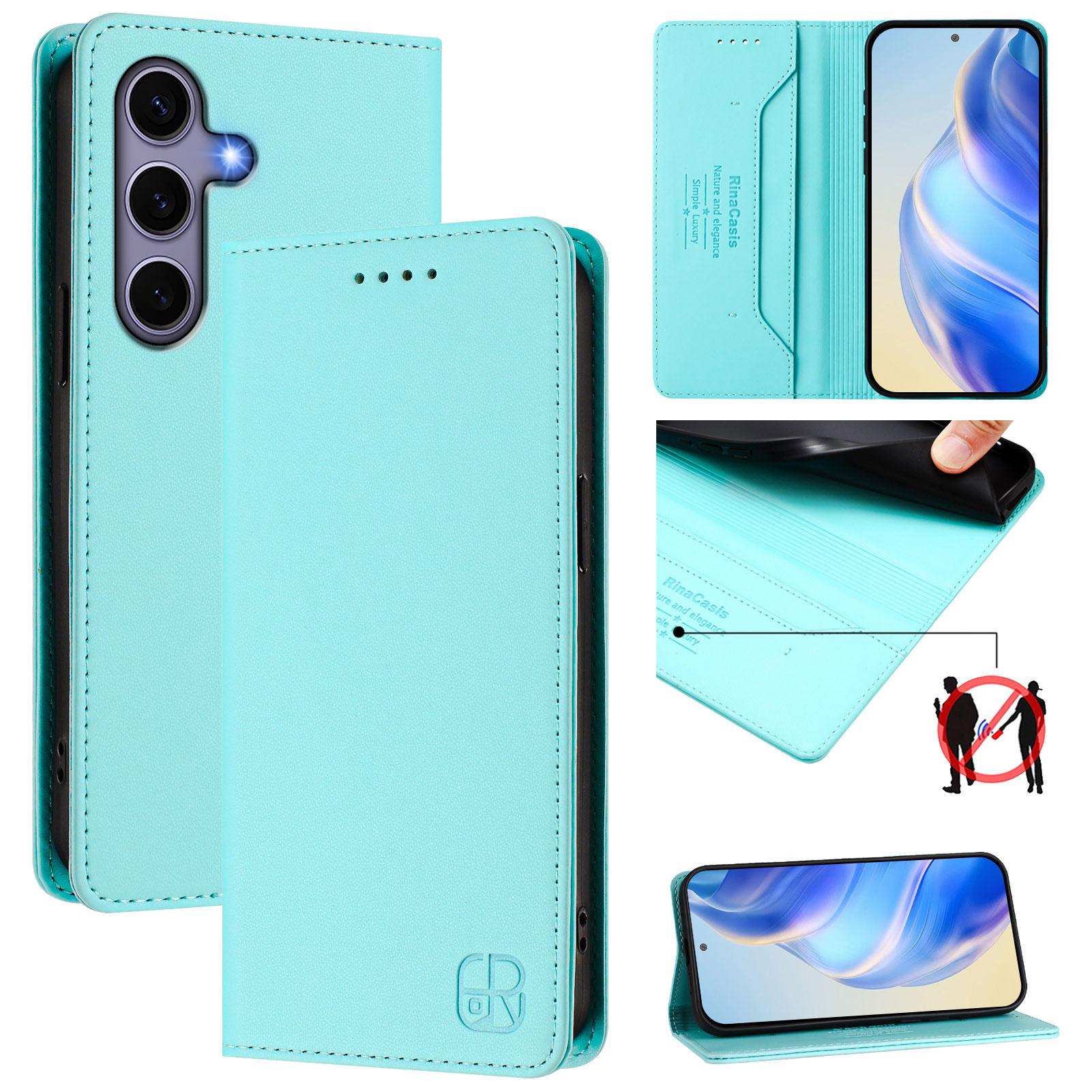 

For Samsung Galaxy S24/Galaxy S25 RINACASIS RC01 Leather Case RFID Blocking Wallet Stand Magnetic Closing Shockproof Phone Cover Black