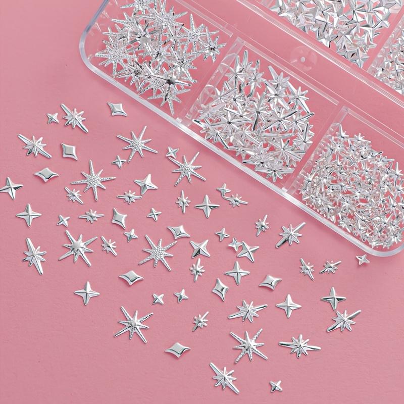 Set di Borchie per Nail Art a 6 Scomparti/Scatola, Borchie per Unghie Costellazione del Cielo Stellato, Decorazioni Metalliche Argentate per Unghie, Kit Charms per Manicure per Design Fai-da-te delle Unghie