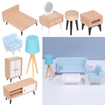 Model Bebekler Aksesuarları TV Ünitesi Kanepe Yatak Gardırop Mini Mobilya Bebek Evi Minyatür Mobilyalar