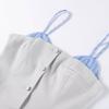 Patchwork Contrast Color Dress Pleated Hem Women Slim Sweet Strap Single Breasted Dresses Blue Y2K College Style 2025 Summer