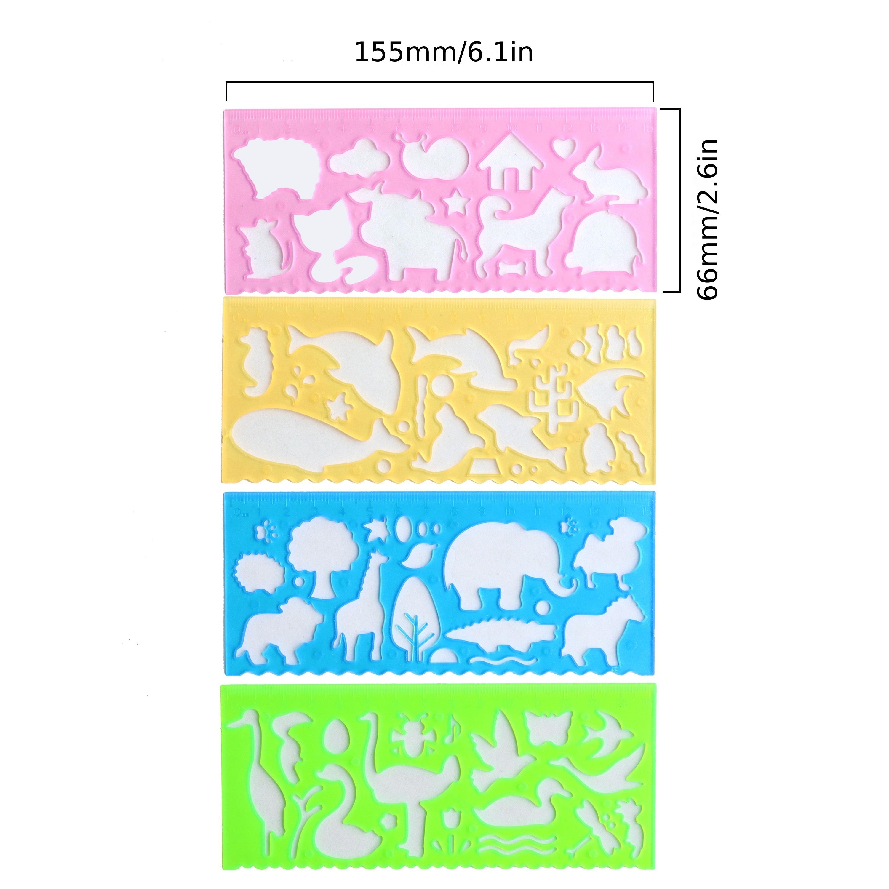 [Animal Painting Multi-functional Ruler] Multifunctional Cartoon Animal Painting Template Ruler 4pcs