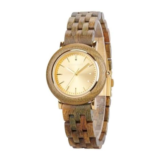 BOBO BIRD Wooden Women s Watch, 28mm Diameter, Natural Wooden Band, Analog Display, Quartz Movement, Brown/Gold (Verawood)