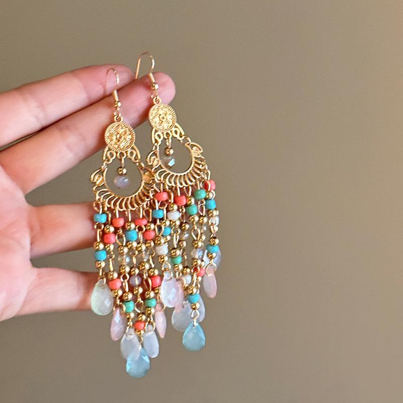 Phoenix Crescent Tassel Earrings: Ethnic Retro Design, Light Luxury, Women's Summer Jewelry