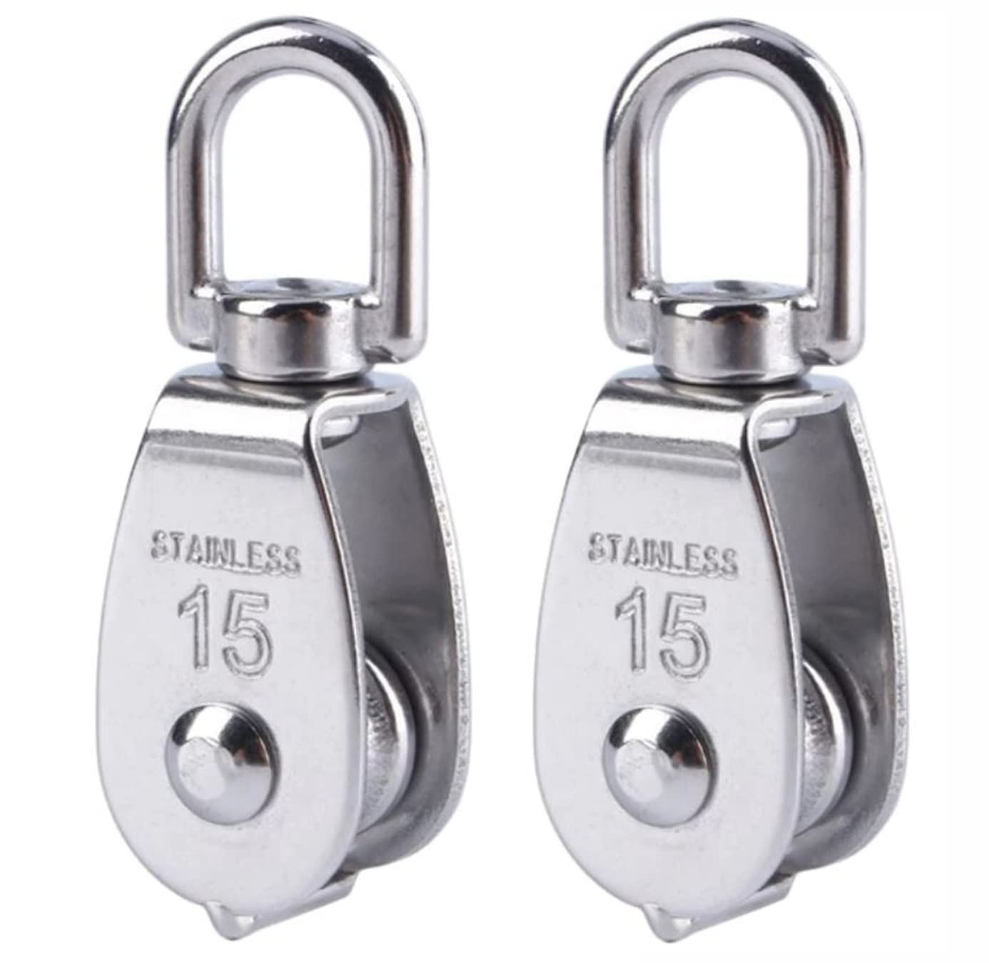 

[Health Lief] Сталевий блок для транспортування вантажів, підйому, SUS304 18-8 Нержавіюча сталь, номінальний 0,6 дюйма (15 мм) Набір з 2 15mm срібний