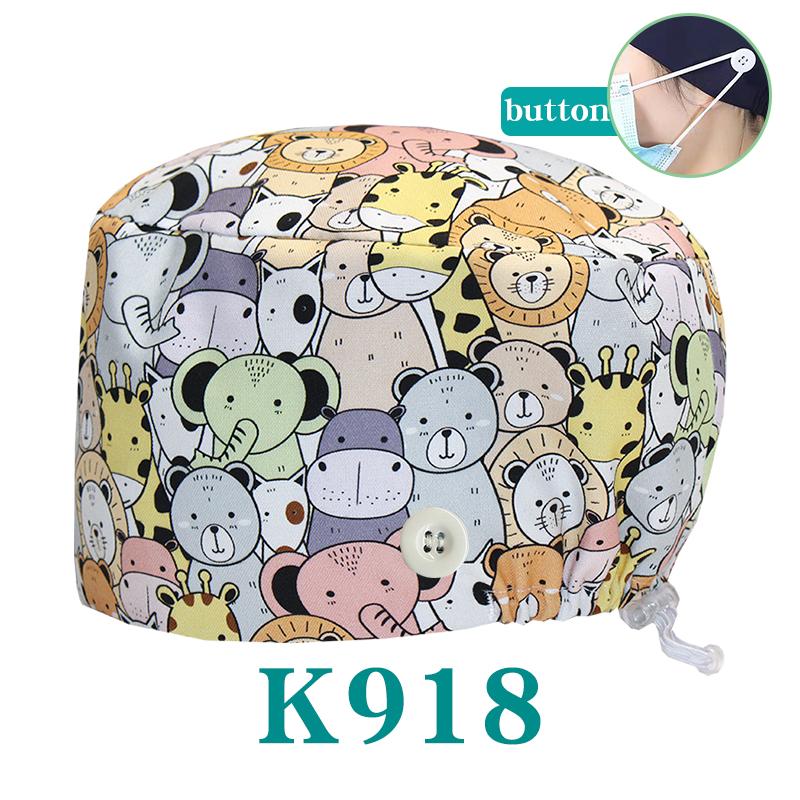 Cartoon Printed Nursing Caps Men Women Medical Hats Adjustable Long Hair Pet Dental Clinic Doctors Scrub Hat