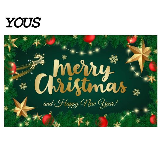 Decorative Holiday Fabric Christmas Banner, 71x43 Inches Santa Sleigh Reindeer Snowman Backdrop for Winter Wonderland Easy Install Door Banner