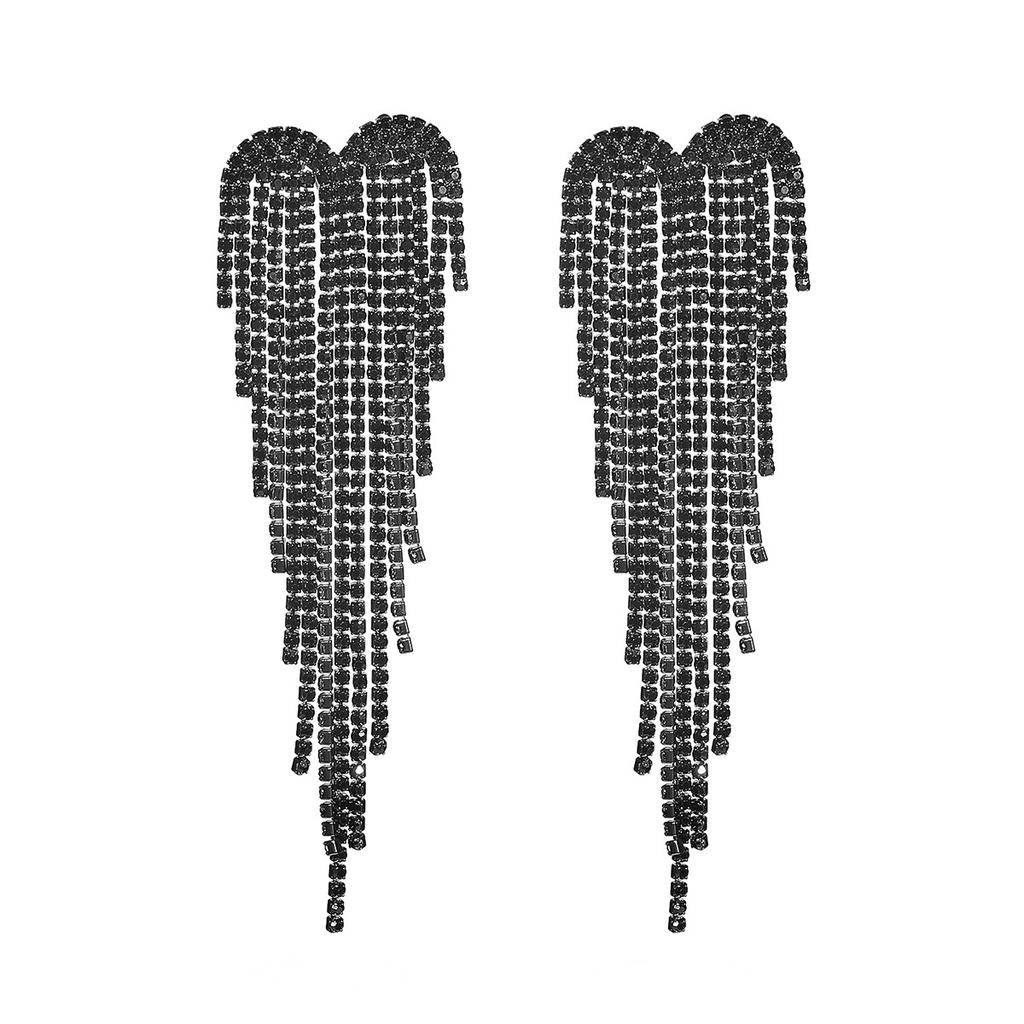 Black Electrophoresis Long Love Fringed Earrings