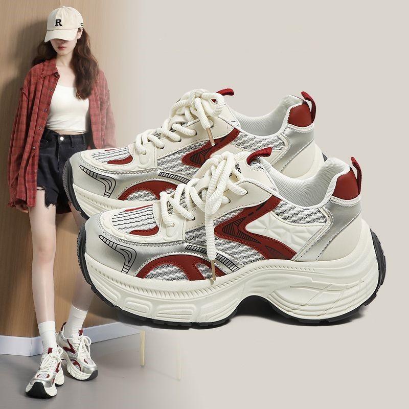2025 new spring and autumn breathable shoes fashion casual shoes niche versatile sports shoes platform red dad shoes women
