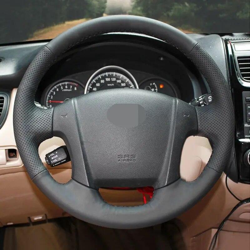 DIY Black Artificial Leather Steering Wheel Cover Hand-stitched Car Steering Wheel Covers for Kia Sportage 2 2005 - 2010
