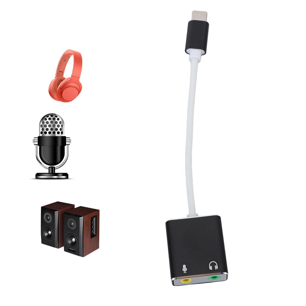 USB C Microphone Adapter Type C Sound Card 7.1 Channel USB External Sound Card Type C To 3.5mm Headphone Jack Adapter