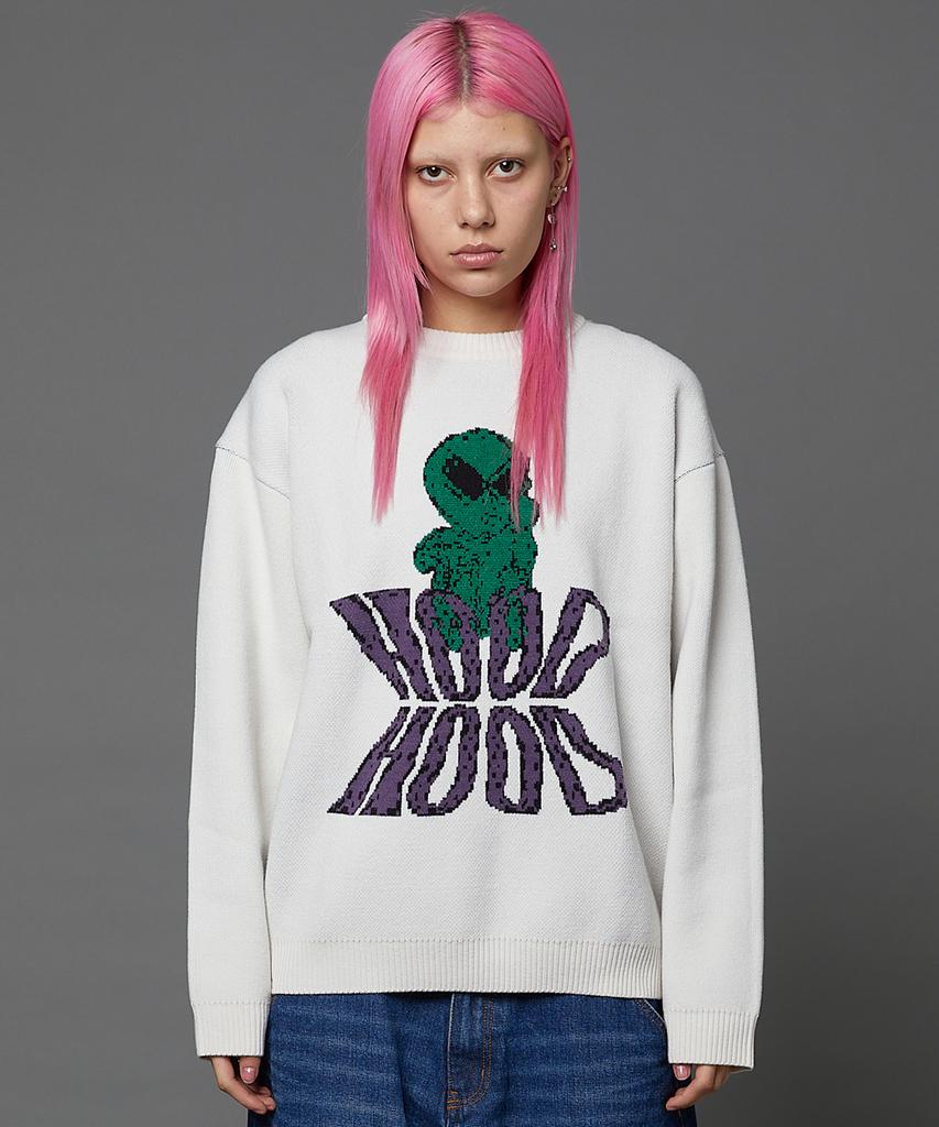 HOODHOOD Alien Graphic Knit Ivory