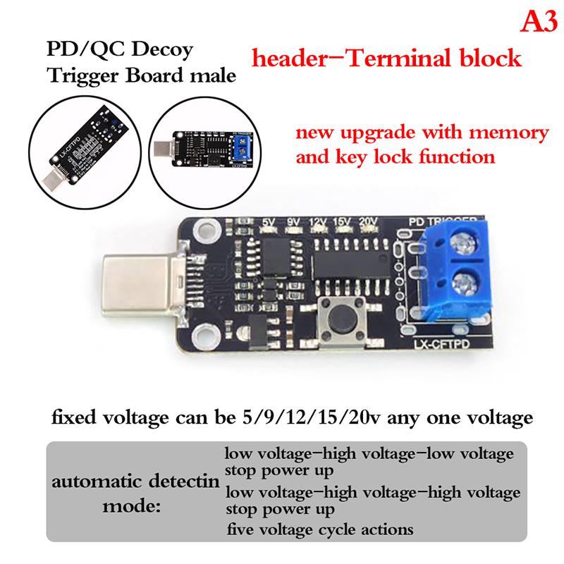

USB Type-C Pd Decoy Trigger Board 9V 12V 15V Output Pd 2.0 3.0 Trigger Adapter