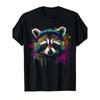 European Sizes Men'S Retro Raccoon Music Headphones Graphic T-Shirt - with Neon Graffiti Art, 80s Inspired Casual Short Sleeve Tee