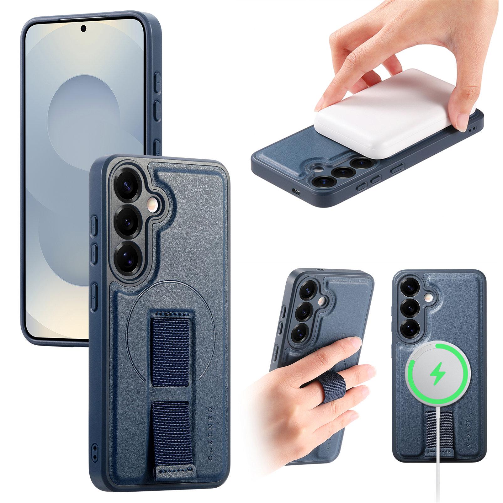 

Для Samsung Galaxy S24/Galaxy S25 Магнитный чехол CASENEO Ремешок из ПУ кожи+ПК Противоударный чехол для телефона Blue