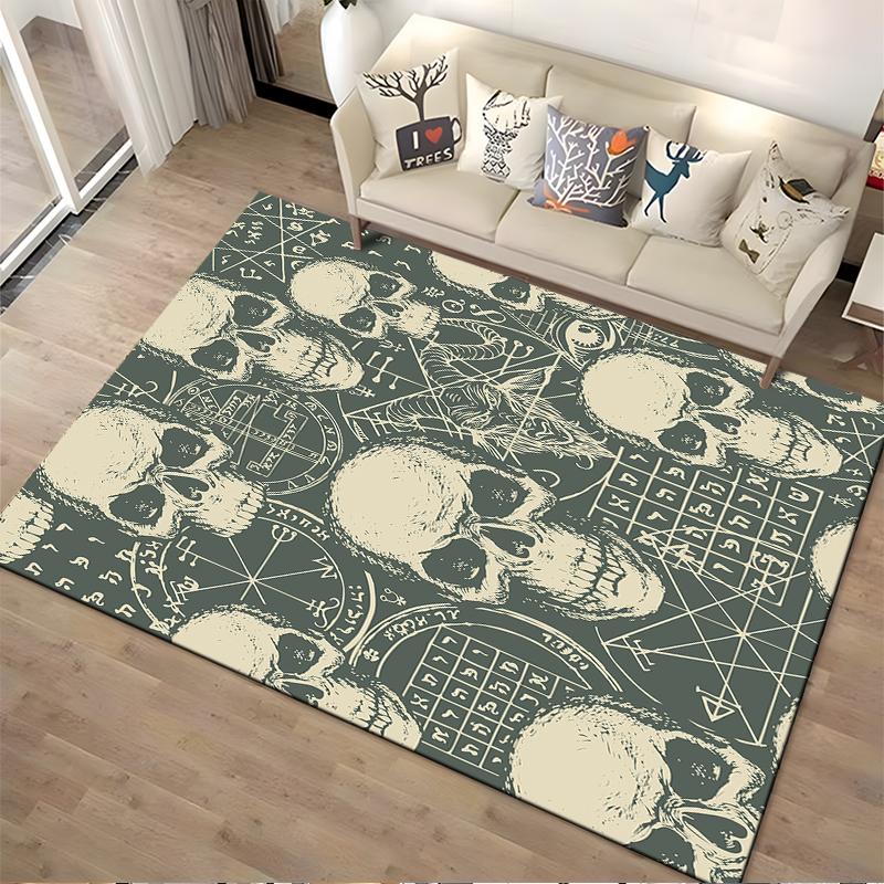 Skull and Symbols Dark Design Rug Non-slip Rug Suitable for Living Room and Bedroom Sofas