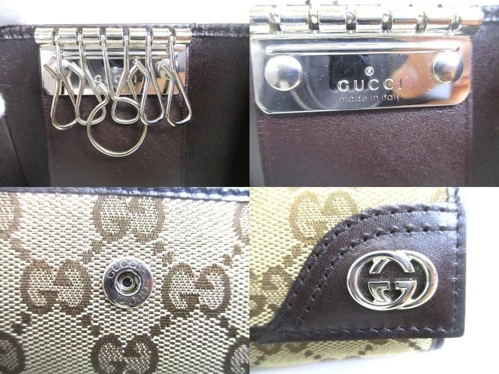 Authentic GUCCI GG Beige Canvas Dark Brown Leather 6 Pics Key Chain #b099  Open box