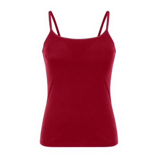 

Жіночий топ-майка з вбудованим бюстгальтером на тонких бретельках, з вирізом-човником, набитий, базовий, літній, повсякденний, без рукавів, для тренувань S вина червоного кольору
