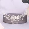 Handmade Pearls Wedding Hair Accessories Silver Color Tiara Hair Combs for Women Cheap Hair Band Bridal Hair Jewelry Headpiece