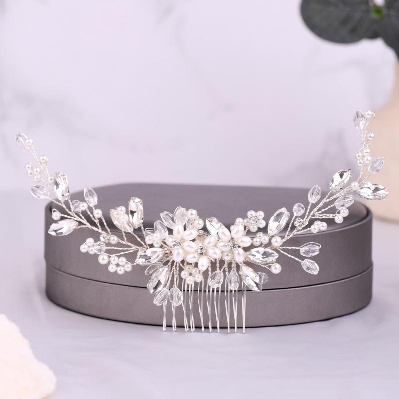 Handmade Pearls Wedding Hair Accessories Silver Color Tiara Hair Combs for Women Cheap Hair Band Bridal Hair Jewelry Headpiece