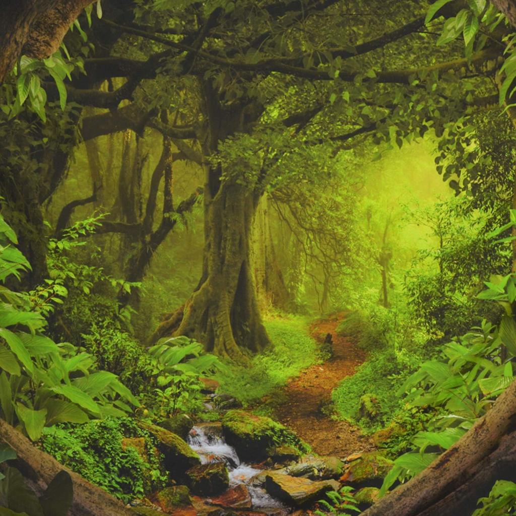 Tushelia Forest Tapestry Psychedelic Tree Cave Tapestries Fantasy Nature Landscape Backdrop Tapestries Stream Through Rainforest Jungle Tapestry Wall