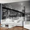 New York City Skyline Tapestry, Brooklyn Bridge Night View Backdrop for Living Room Decor