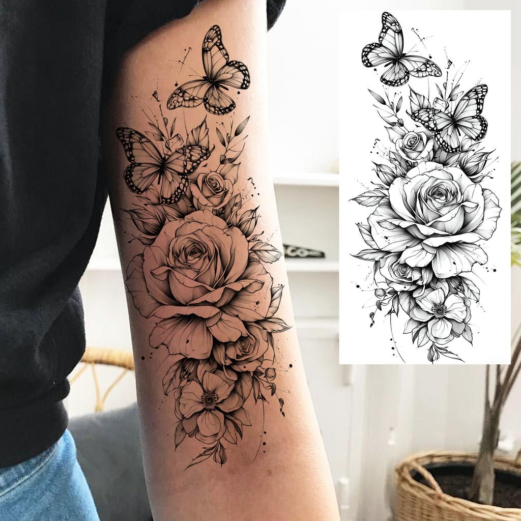 1 Sheet Sketch Flower Animals Temporary Tattoos For Women Long Lasting Waterproof Elephant Turtle Fake Tattoo Body Art Stickers