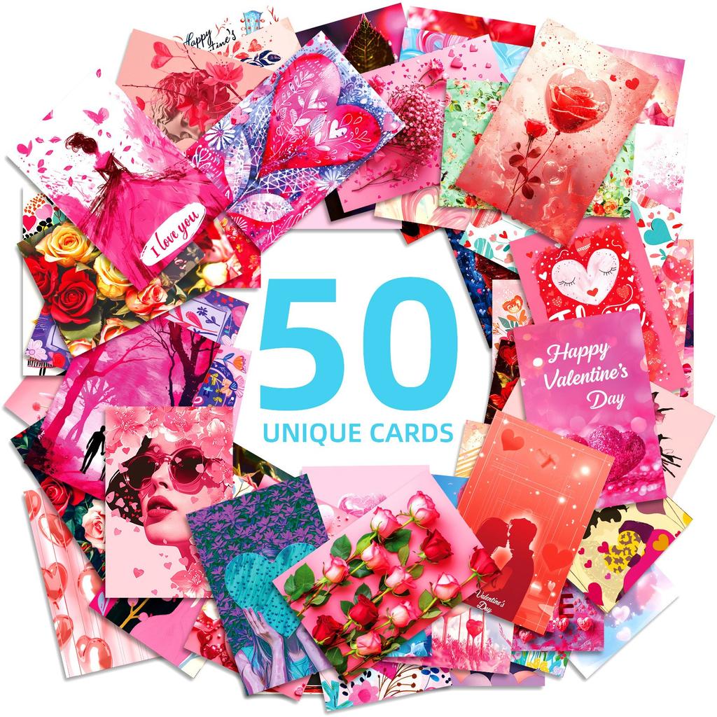 50 Valentine's Day Wall Decoration Cards For Living Room, Bedroom, Study Room Message Postcards