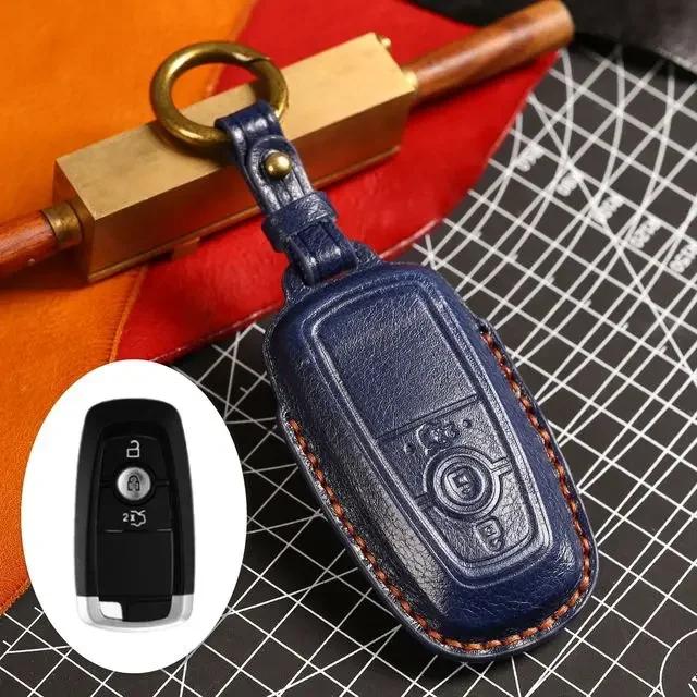 Car Key Case Cover Fob Leather Keychain Holder Accessories for Ford Focus Explorer Edge Fusion F150 F250 for Lincoln Navigator