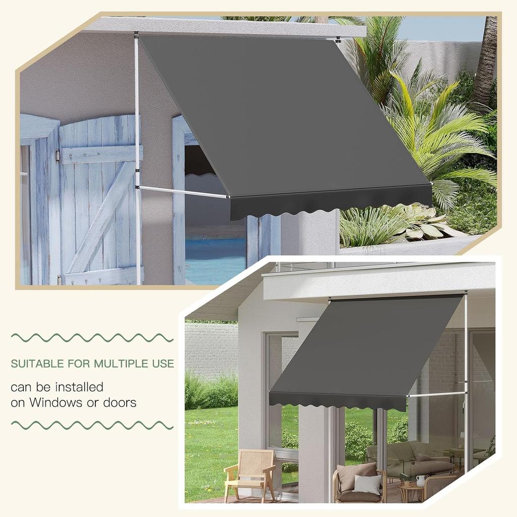 YODOLLA Retractable Manual Awning 2x1.2m - UV Resistant, Easy Installation, Stable Aluminum Frame - Dark Grey
