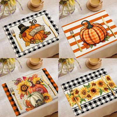 4 Stück Thanksgiving Polyester Platzset Tischdecke Sonnenblume Kürbis Restaurant Wärme Atmosphäre Dekoratives Isolierpad