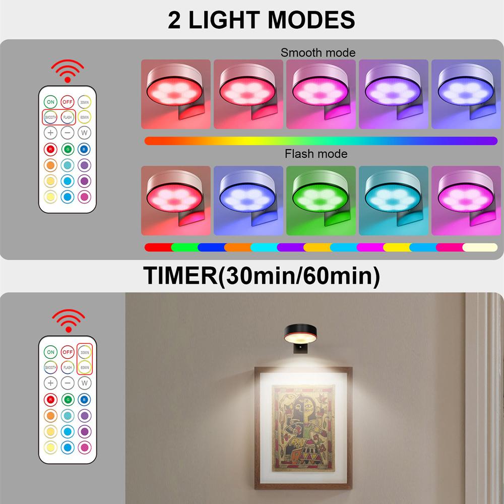 Wireless Art Display Led Painting Light RGB Color Battery Powered Puck Lamp with Remote Control Party Home Decoration