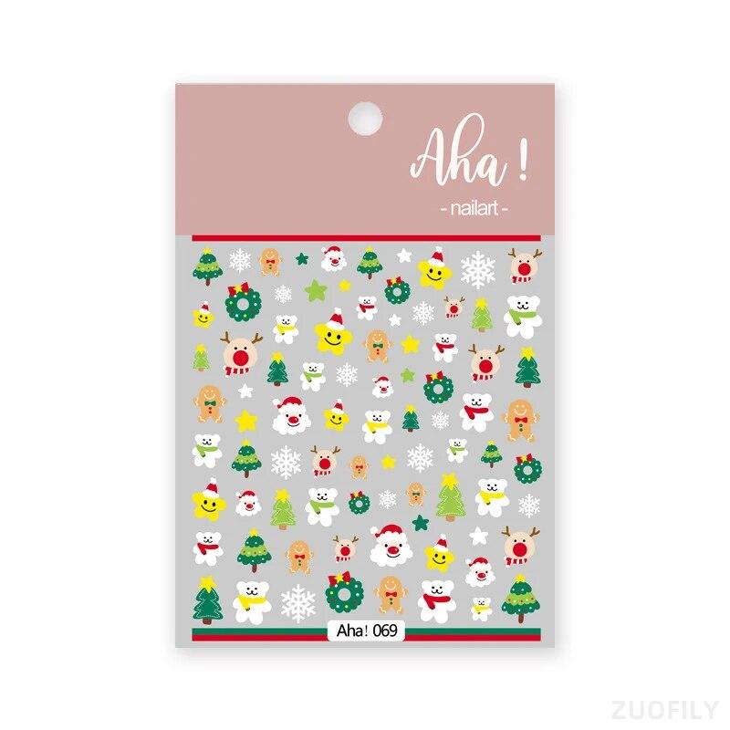 

Зимние рождественские наклейки для ногтей Снеговик Снежинка самоклеящиеся милые наклейки для ногтей DIY Декор для ногтей Aha069