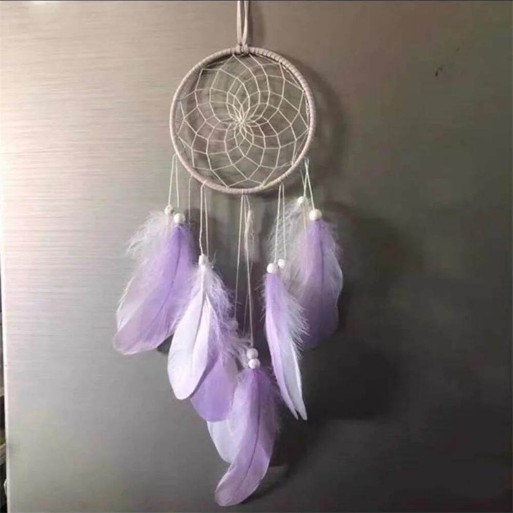 Pink Purple Hanging Drop Feathers Dream Catcher Hangings Fairy Tales Ornaments Girl Gifts Cute Home Decorations Bedroom Decor