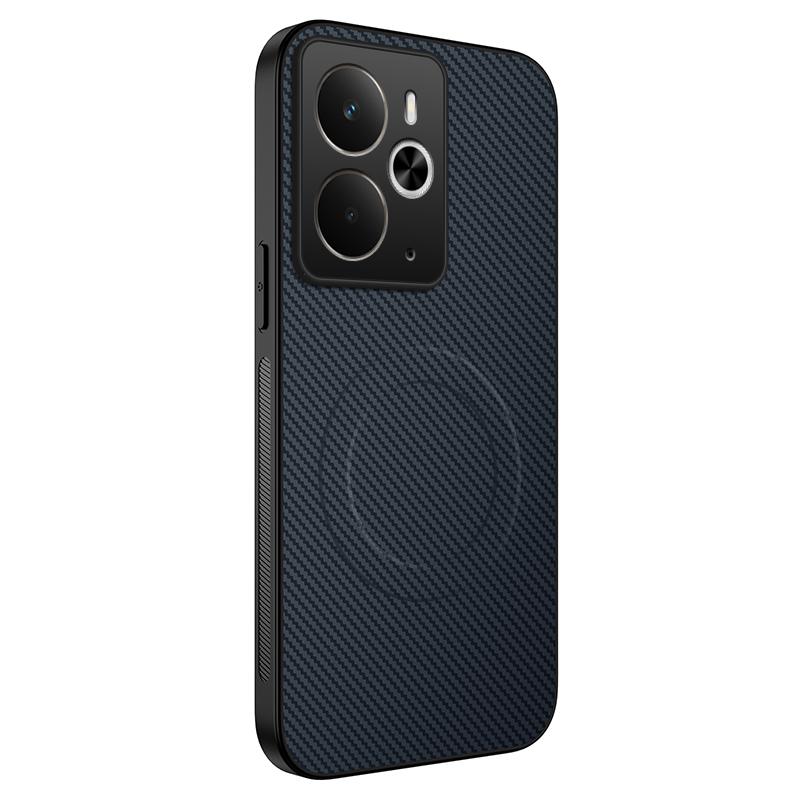 Pro Realme 14 5G Magnetický kryt WANLONFENG řady TQ s texturou uhlíkových vláken PC TPU kryt telefonu