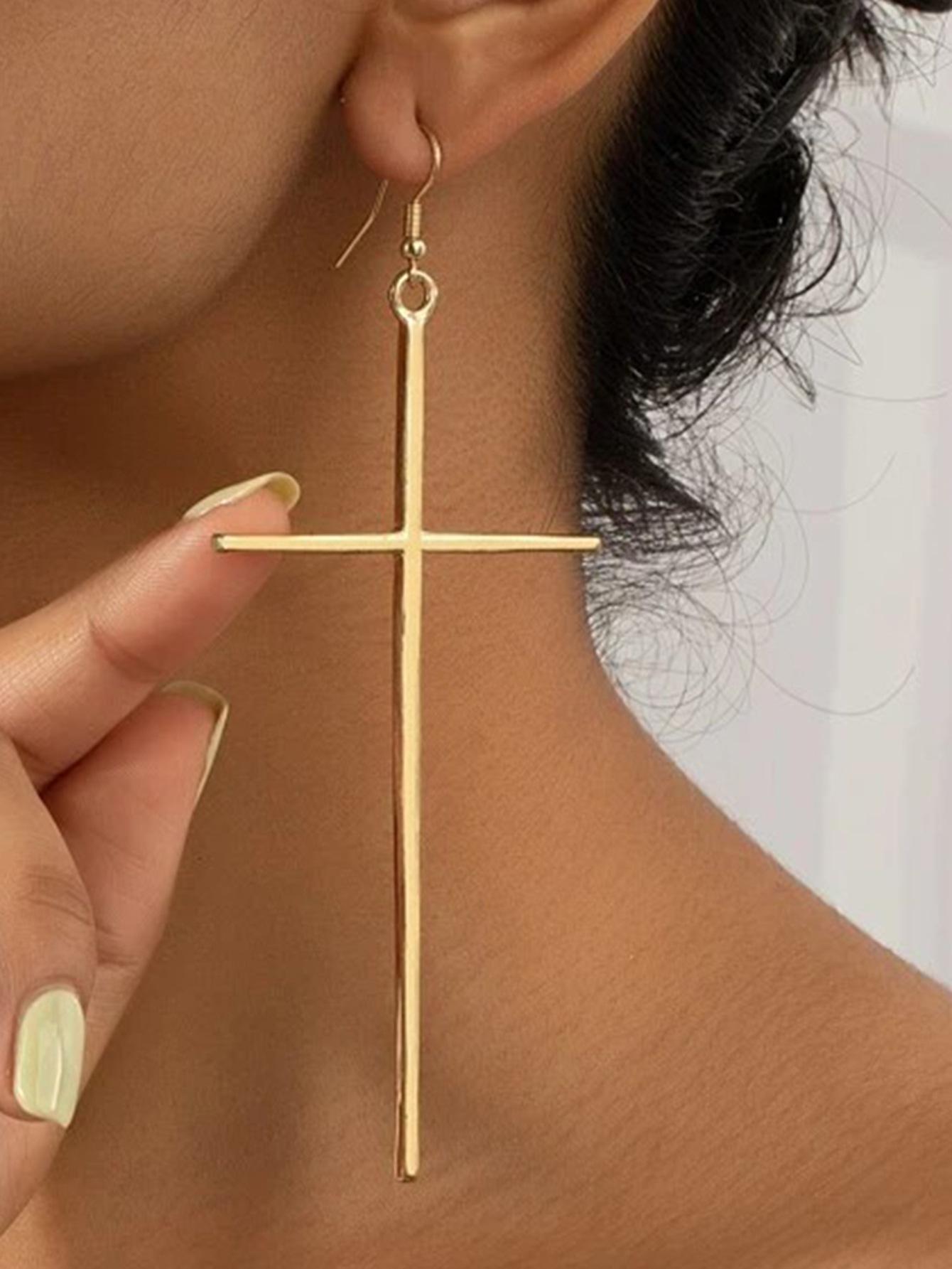 

Серьги-капли с крестом золотой