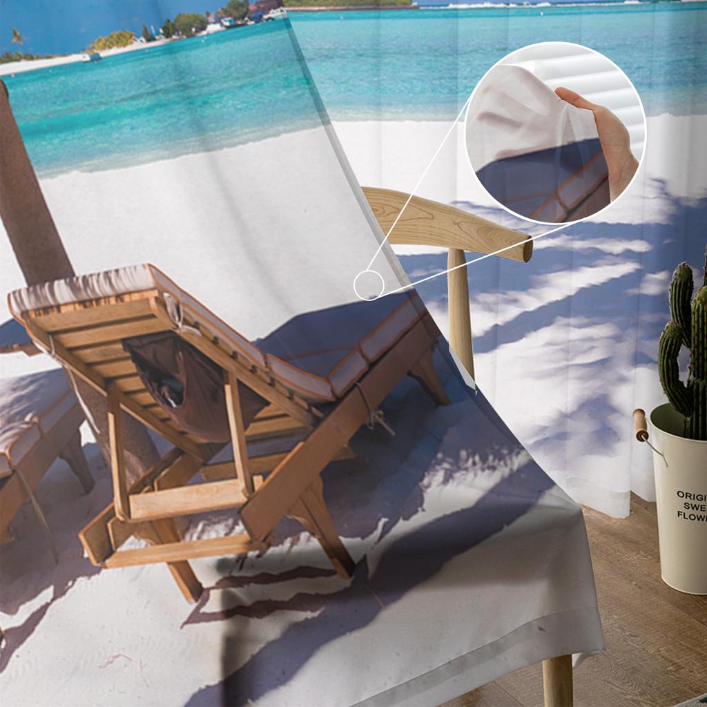 Seaside Scenery White Sand Beach Ocean Tulle Window Treatment Sheer Curtains for Living Room the Bedroom Curtains Decoration