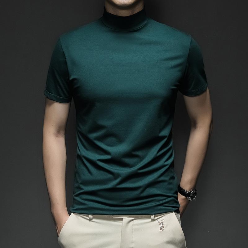 Cross-border Summer Solid Color Short-sleeved Fashion Bottoming Shirt Men's Tight Turtleneck T-shirt